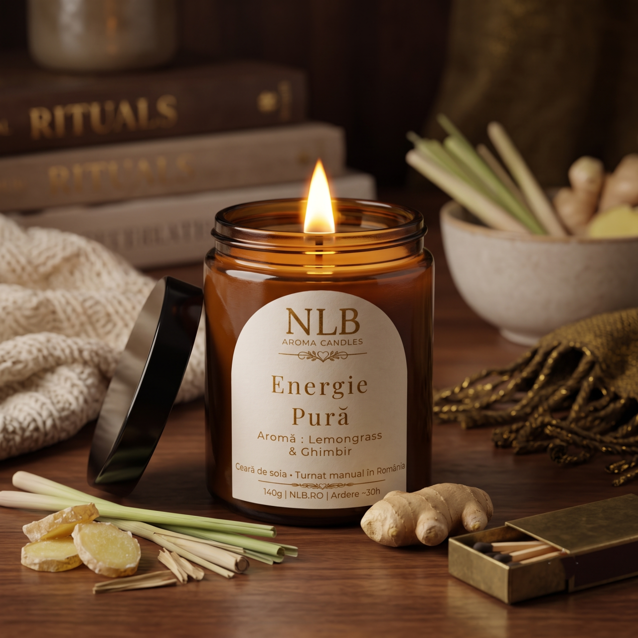 Lumânare Parfumată din Ceară de Soia "Energie Pură" - Lemongrass & Ghimbir, 140g [4]