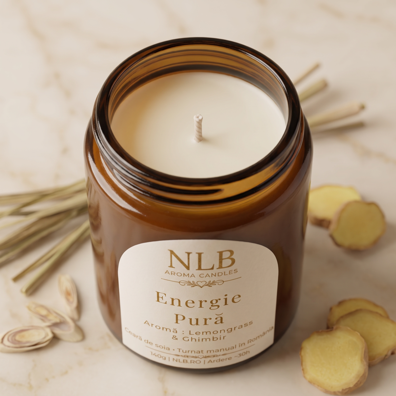 Lumânare Parfumată din Ceară de Soia "Energie Pură" - Lemongrass & Ghimbir, 140g [2]