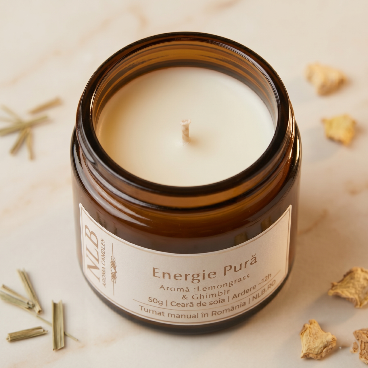 Lumânare Parfumată din Ceară de Soia "Energie Pură" - Lemongrass & Ghimbir, 50g [3]