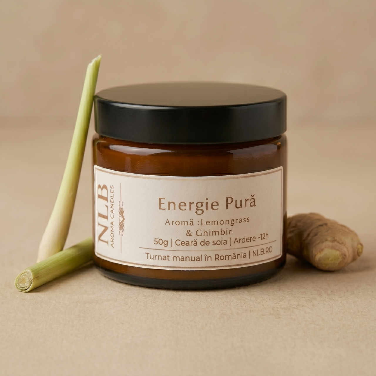 Lumânare Parfumată din Ceară de Soia "Energie Pură" - Lemongrass & Ghimbir, 50g [4]