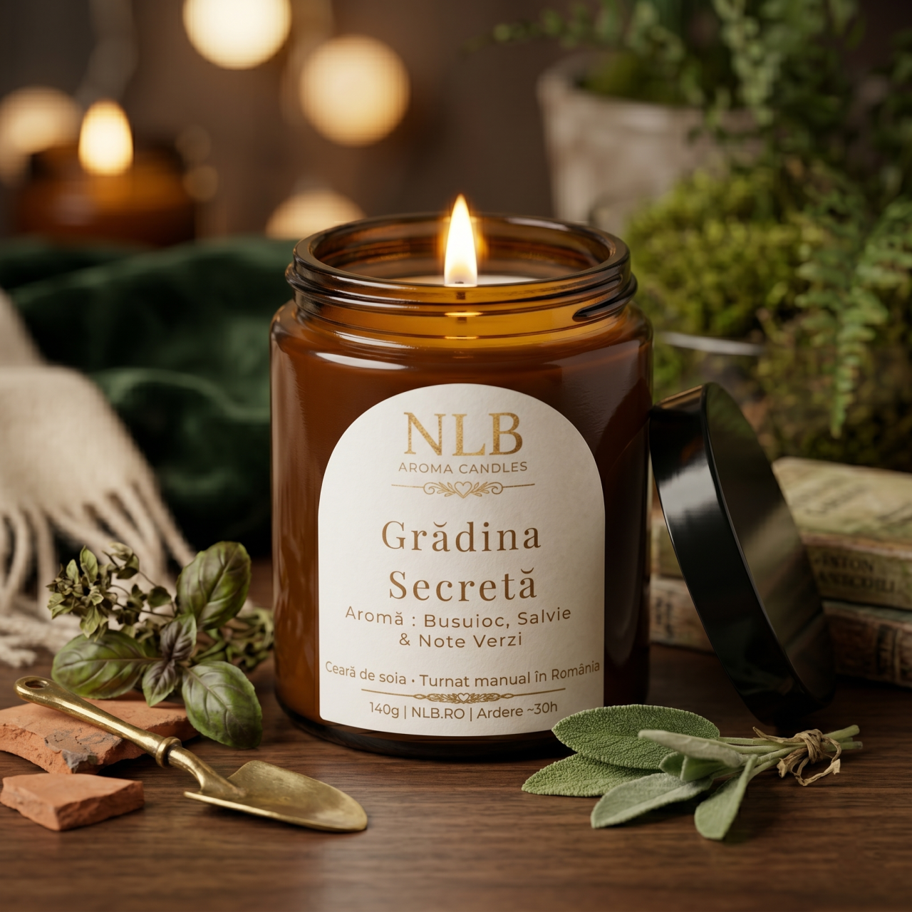 Lumânare Parfumată din Ceară de Soia "Grădina Secretă" - Busuioc, Salvie & Note Verzi, 140g [2]