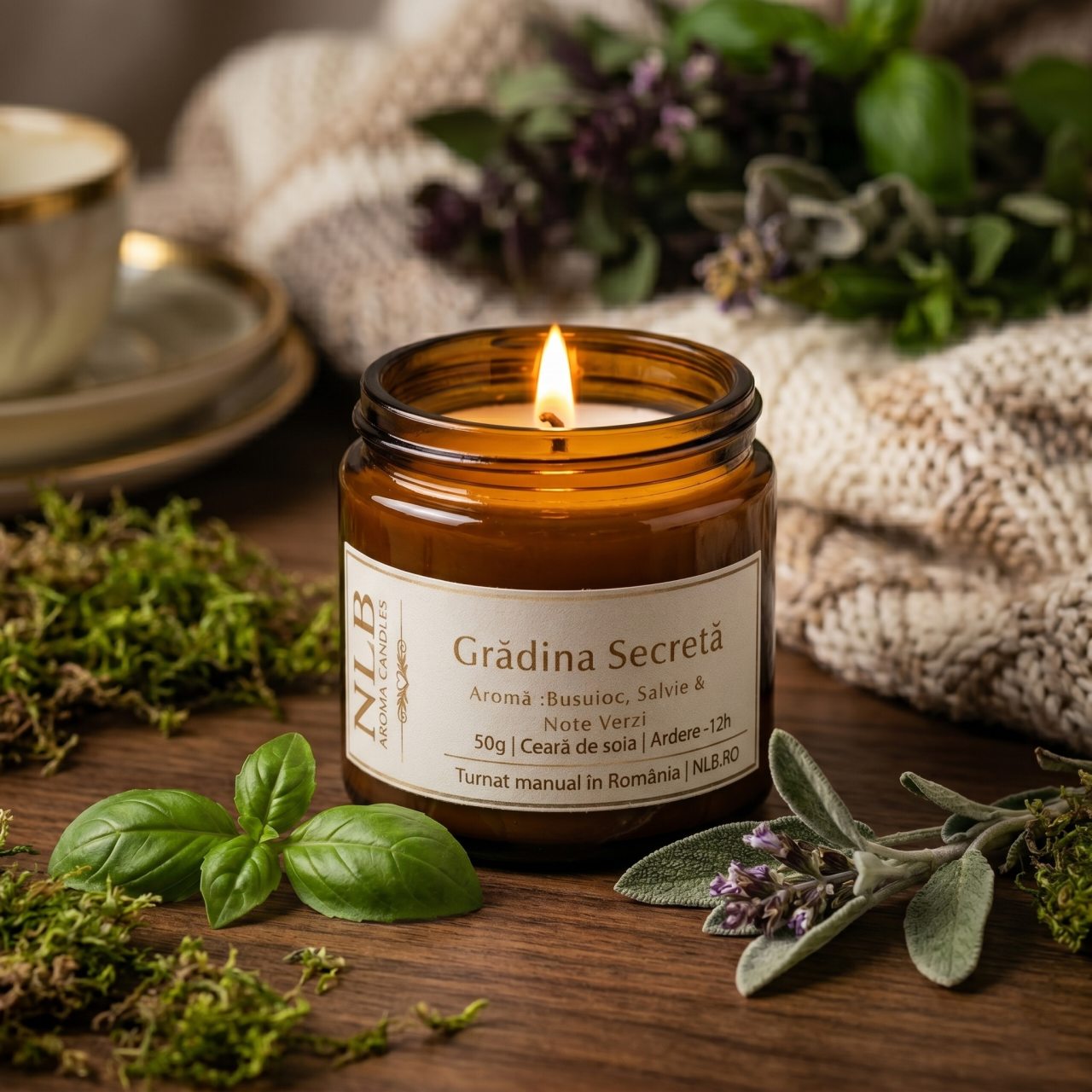 Lumânare Parfumată din Ceară de Soia "Grădina Secretă" - Busuioc, Salvie & Note Verzi, 50g [2]