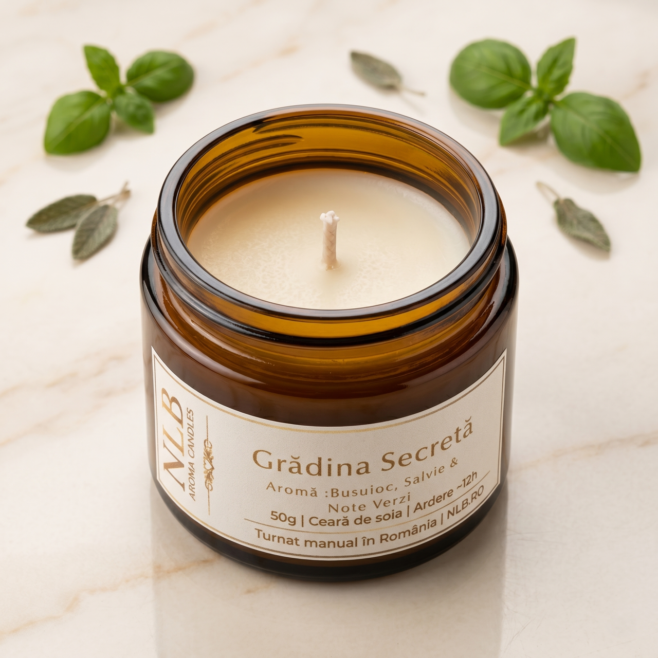 Lumânare Parfumată din Ceară de Soia "Grădina Secretă" - Busuioc, Salvie & Note Verzi, 50g [4]