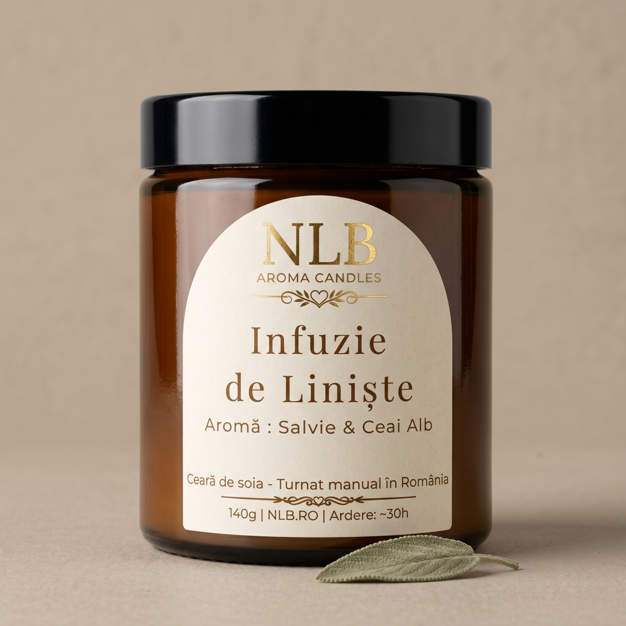 Lumânare Parfumată din Ceară de Soia "Infuzie de Liniște" - Salvie & Ceai Alb, 140g [3]