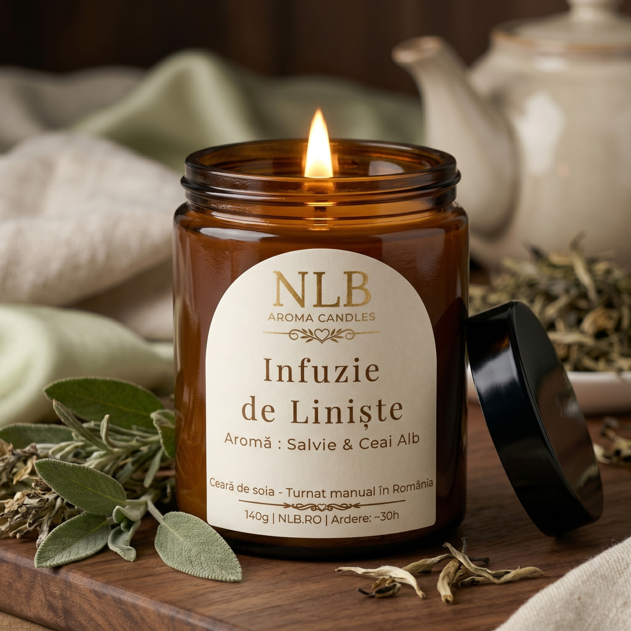 Lumânare Parfumată din Ceară de Soia "Infuzie de Liniște" - Salvie & Ceai Alb, 140g [2]