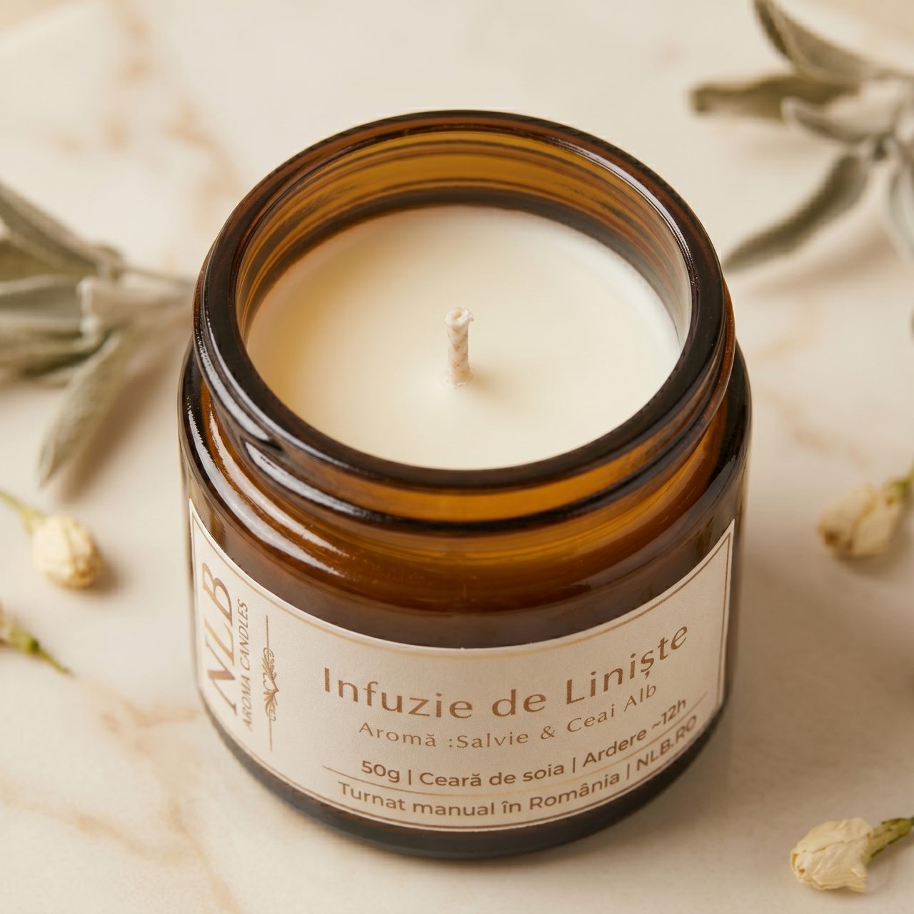 Lumânare Parfumată din Ceară de Soia "Infuzie de Liniște" - Salvie & Ceai Alb, 50g [3]