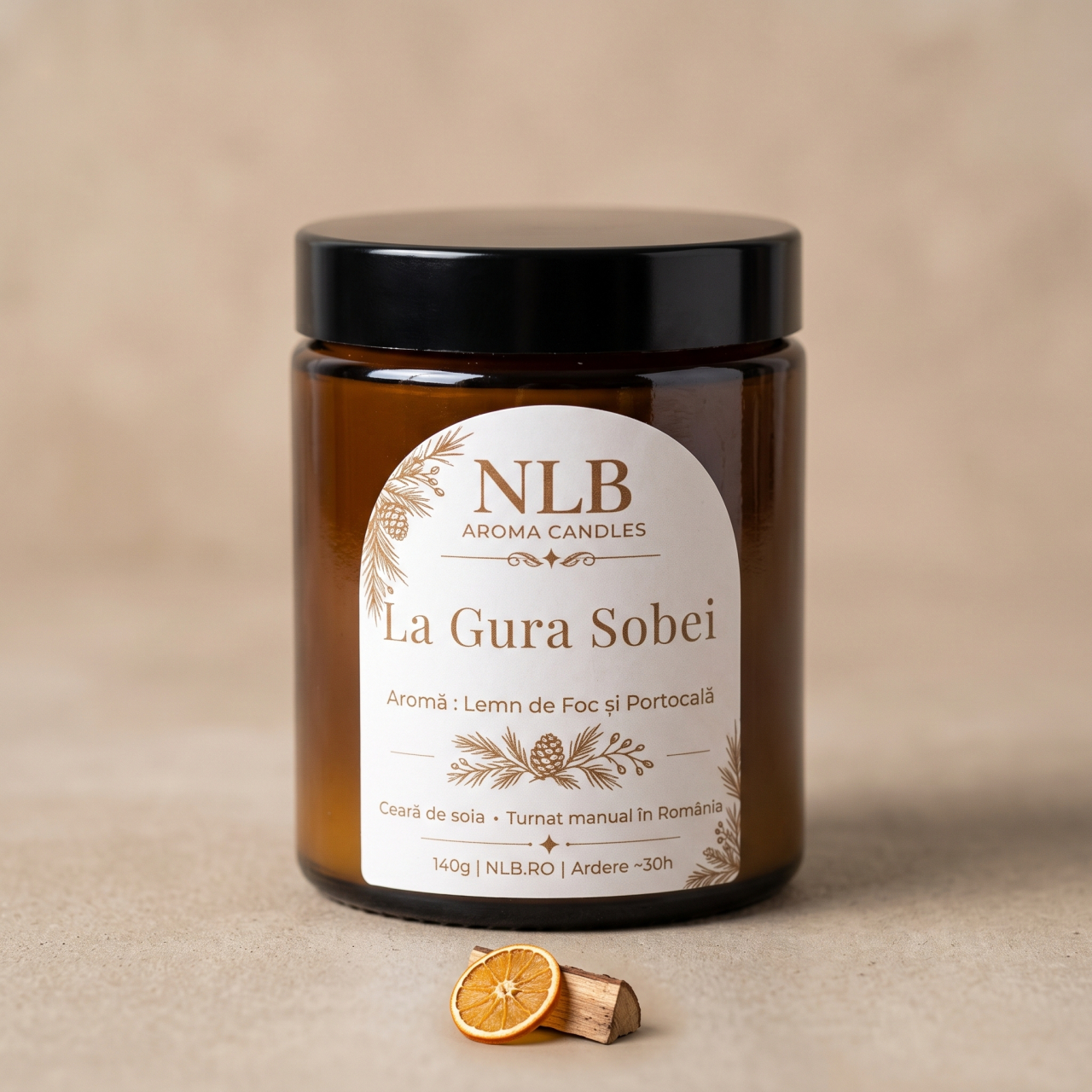 Lumânare Parfumată din Ceară de Soia "La Gura Sobei" - Lemn de Foc și Portocală, 140g [3]