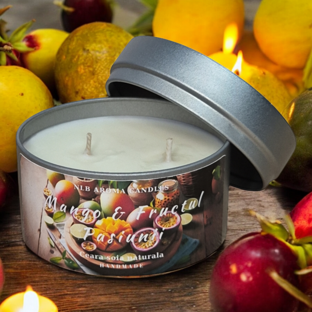 Lumanare parfumata din ceara de soia, Mango si Fructul Pasiunii, Handmade, 140g [2]
