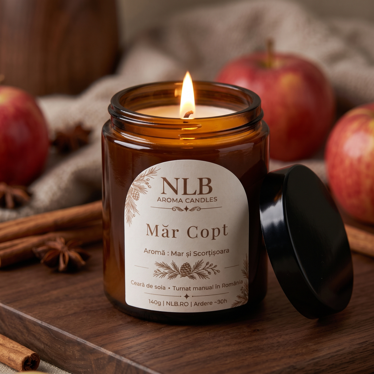 Lumânare Parfumată din Ceară de Soia "Măr Copt" - Măr și Scorțișoară, 140g [2]