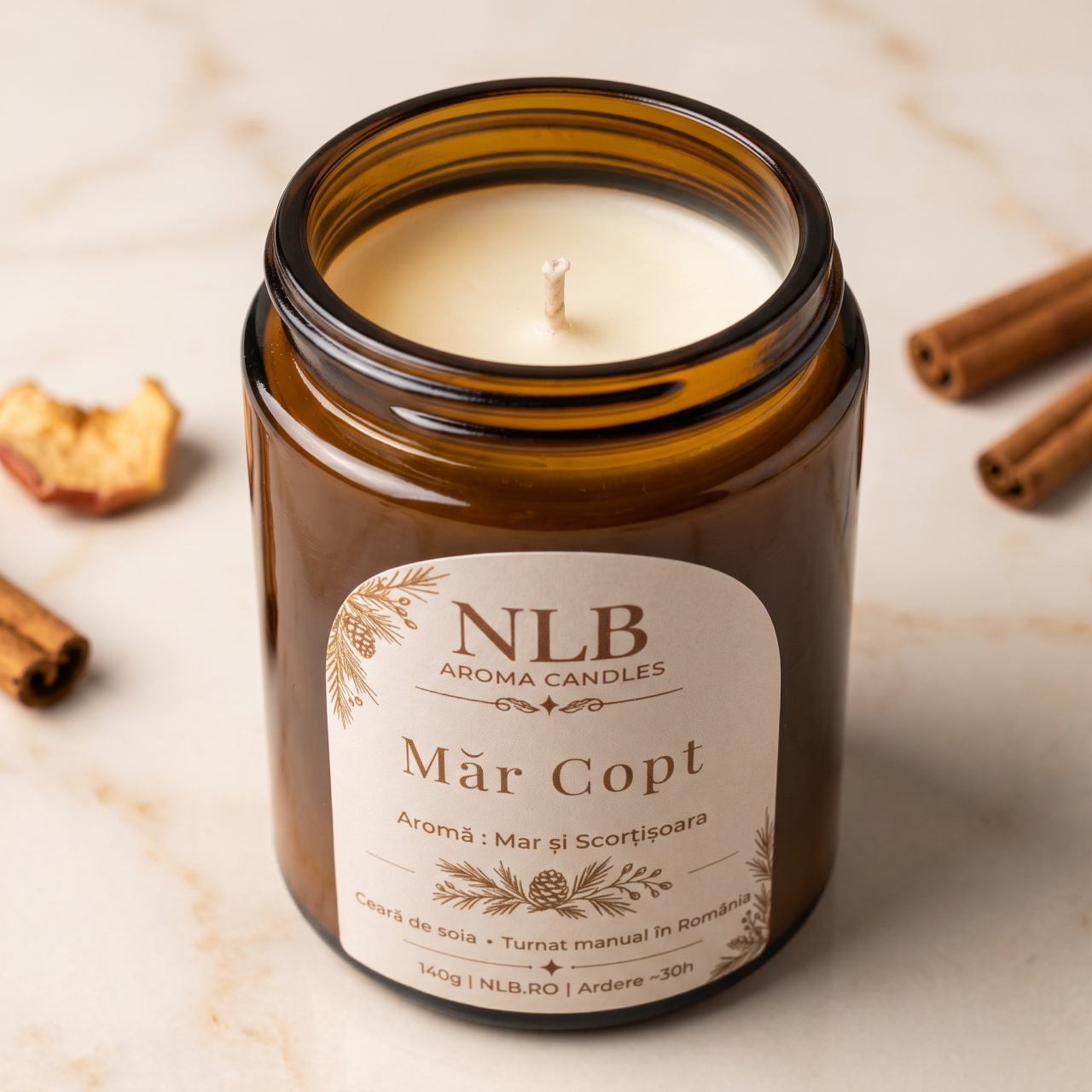 Lumânare Parfumată din Ceară de Soia "Măr Copt" - Măr și Scorțișoară, 140g [4]