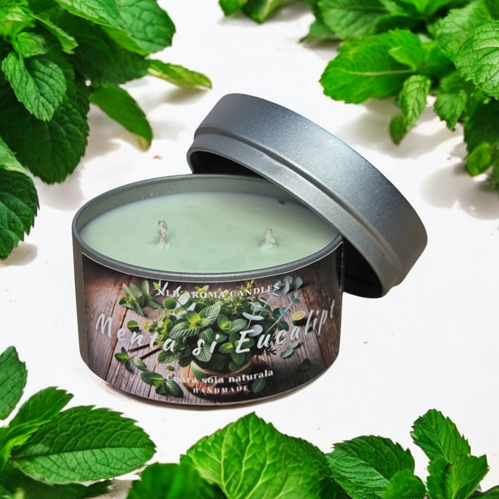 Lumanare parfumata din ceara de soia, Menta si Eucalipt, Handmade, 140g [2]