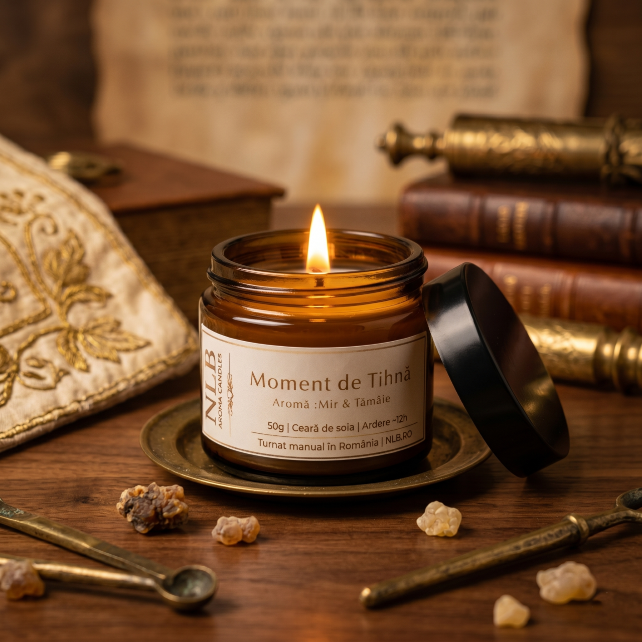 Lumânare Parfumată din Ceară de Soia "Moment de Tihnă" - Mir & Tămâie, 50g [2]