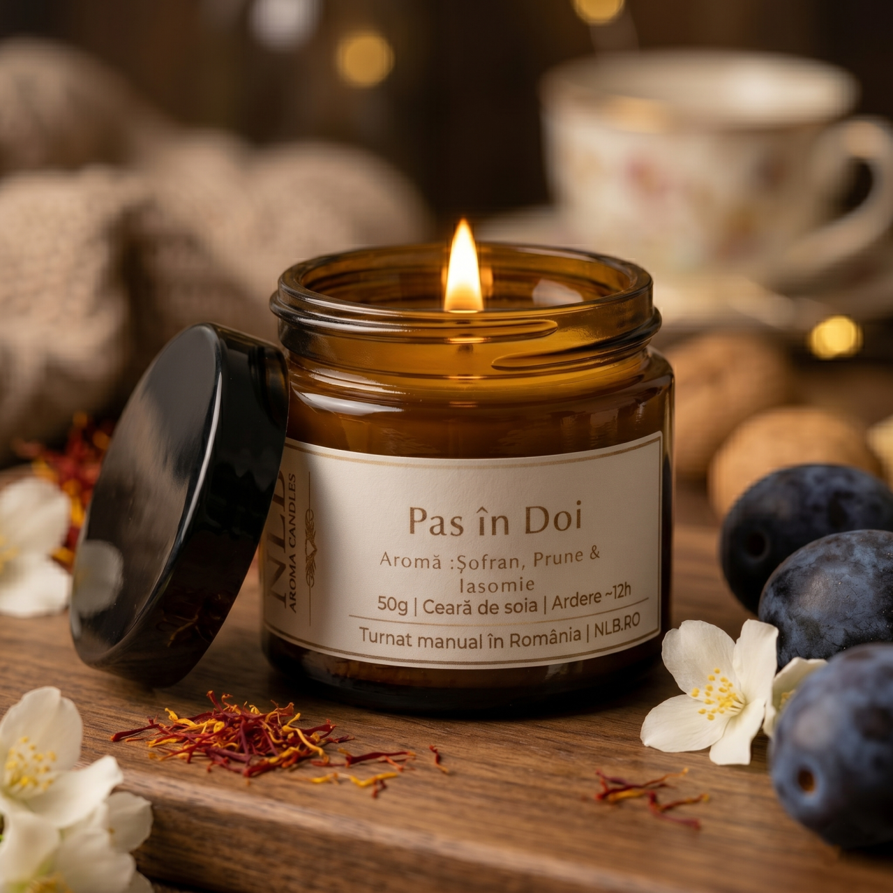 Lumânare Parfumată din Ceară de Soia "Pas în Doi" - Șofran, Prune & Iasomie, 50g [2]