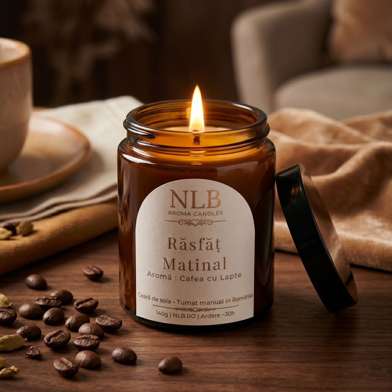 Lumânare Parfumată din Ceară de Soia "Răsfăț Matinal" - Cafea cu Lapte, 140g [2]