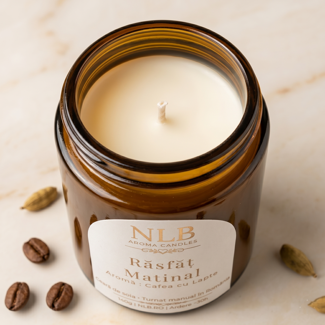 Lumânare Parfumată din Ceară de Soia "Răsfăț Matinal" - Cafea cu Lapte, 140g [3]