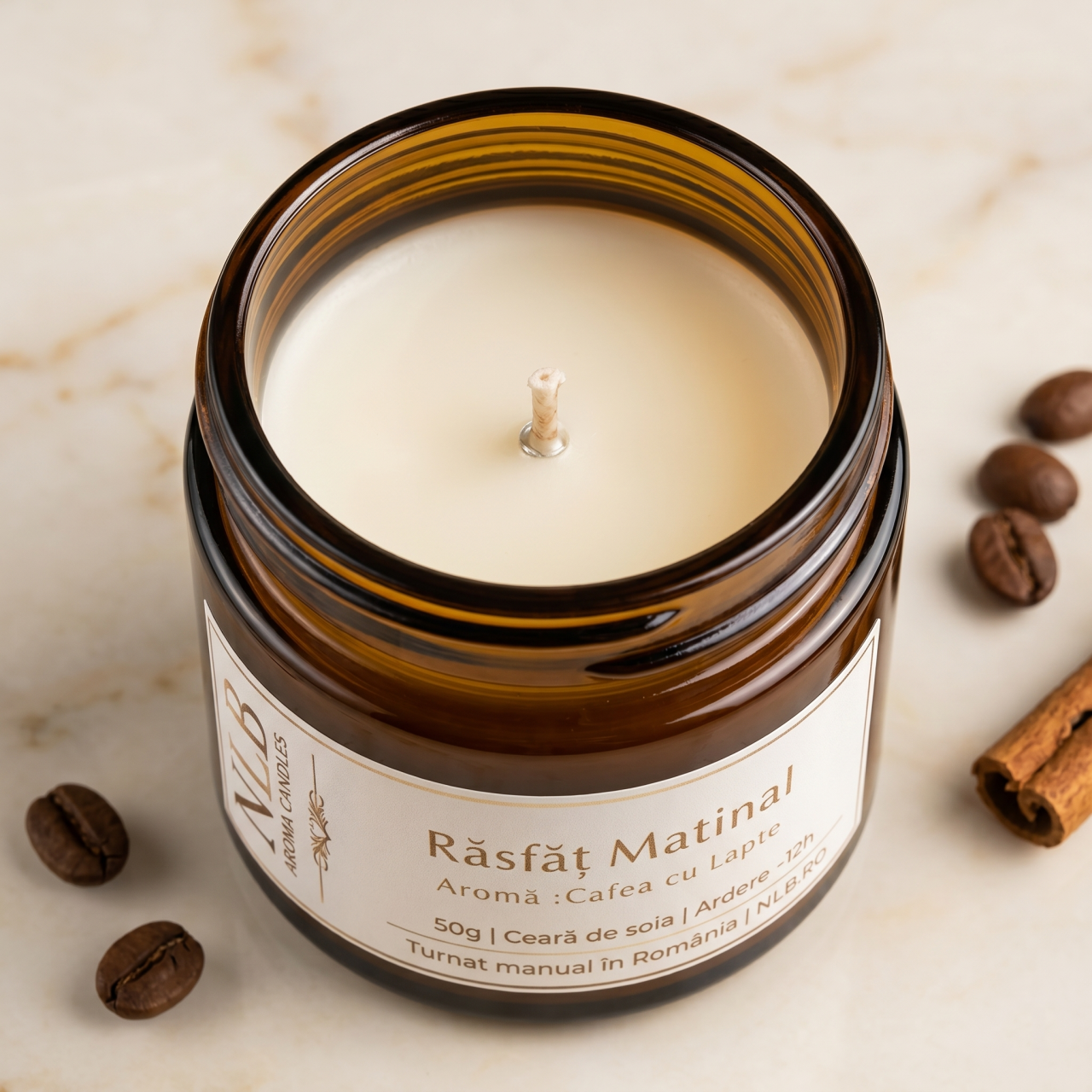 Lumânare Parfumată din Ceară de Soia "Răsfăț Matinal" - Cafea cu Lapte, 50g [4]