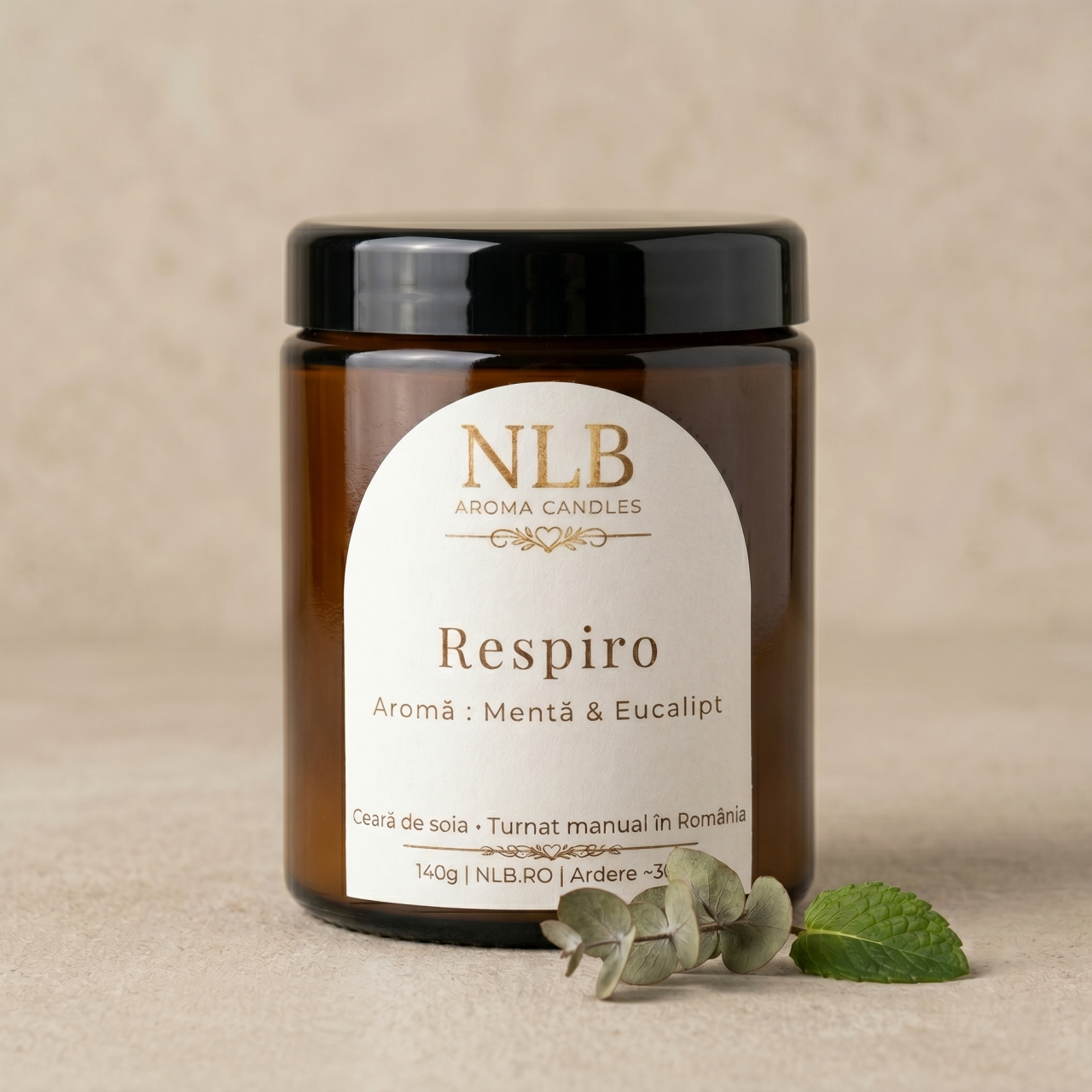 Lumânare Parfumată din Ceară de Soia "Respiro" - Mentă & Eucalipt, 140g [3]