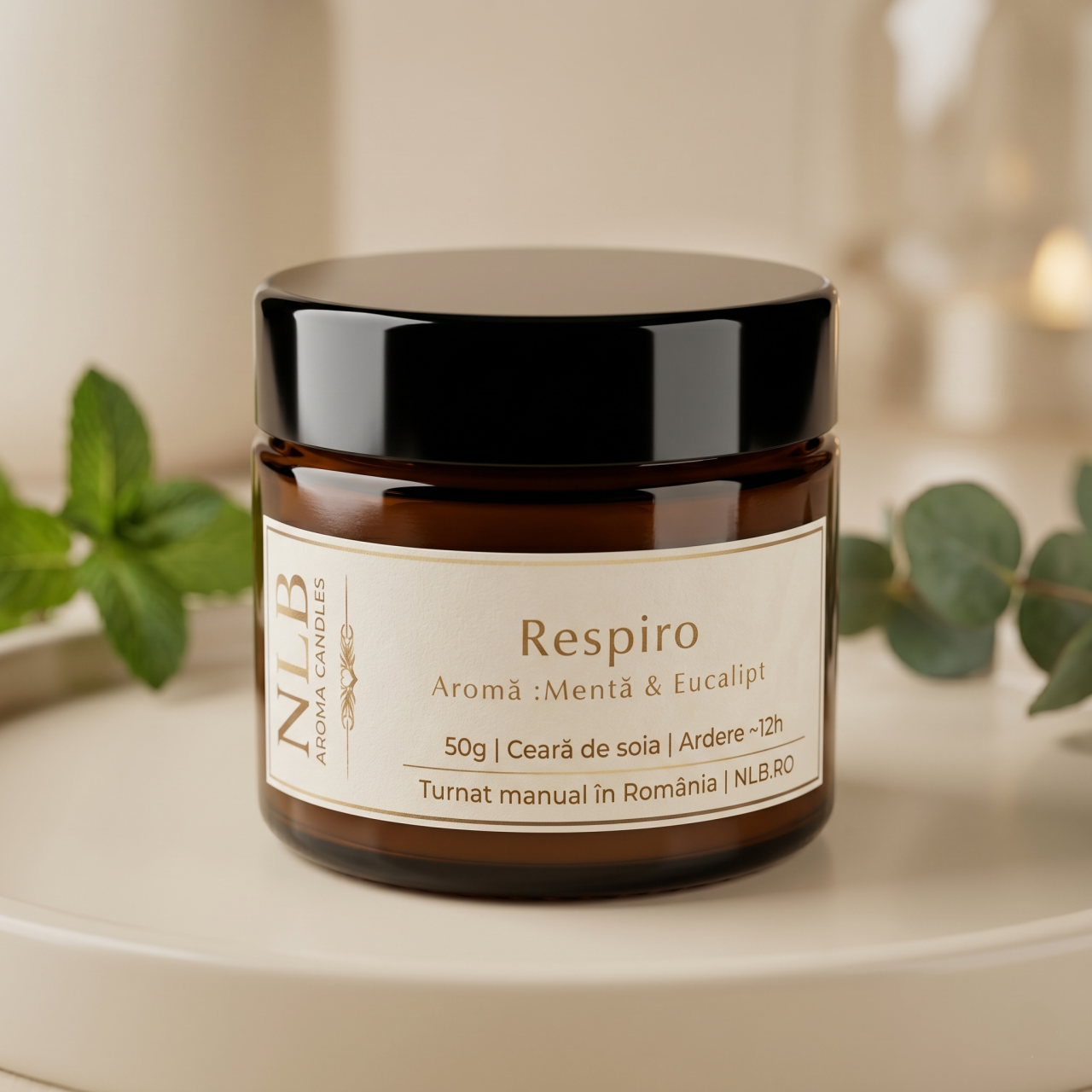 Lumânare Parfumată din Ceară de Soia "Respiro" - Mentă & Eucalipt, 50g [4]