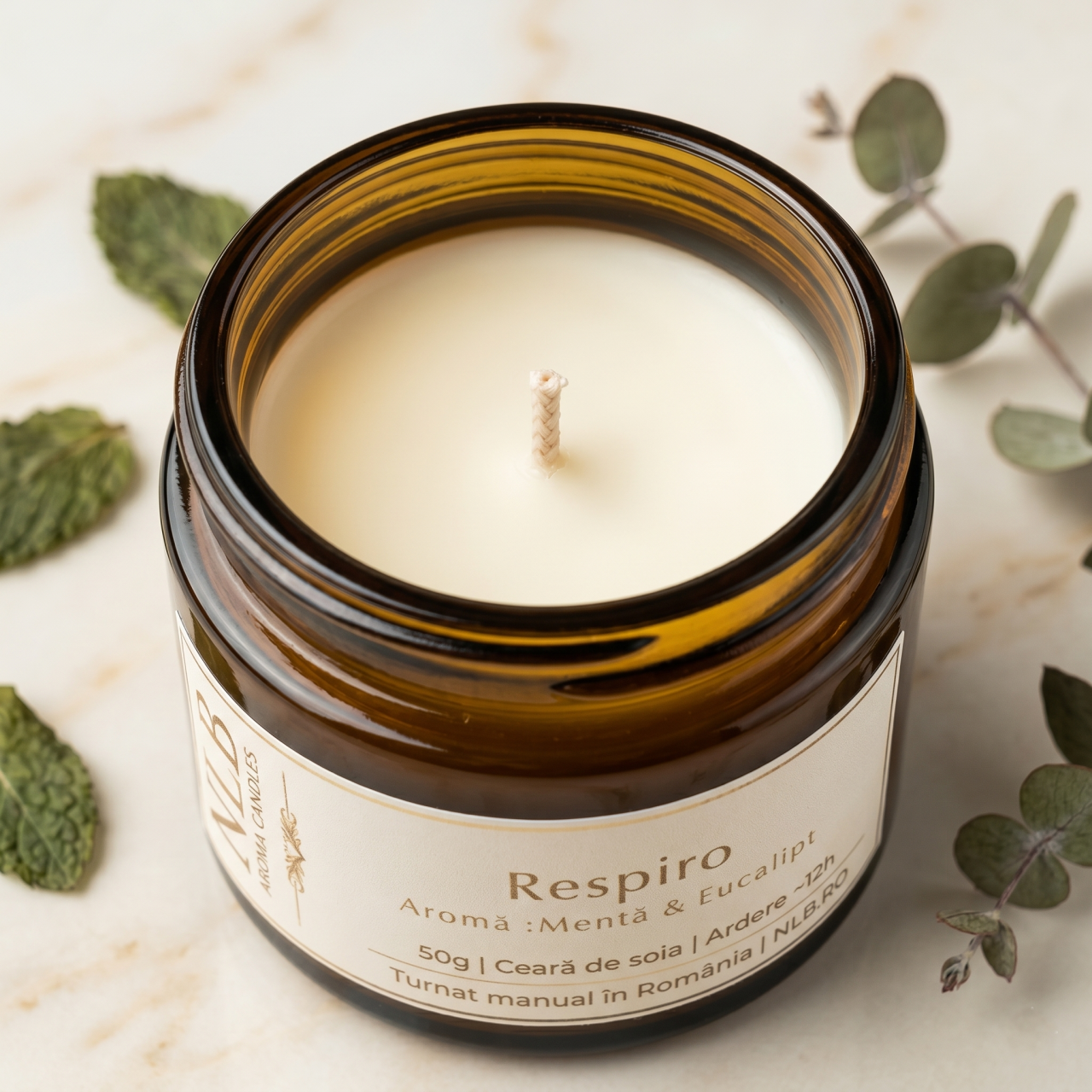 Lumânare Parfumată din Ceară de Soia "Respiro" - Mentă & Eucalipt, 50g [3]