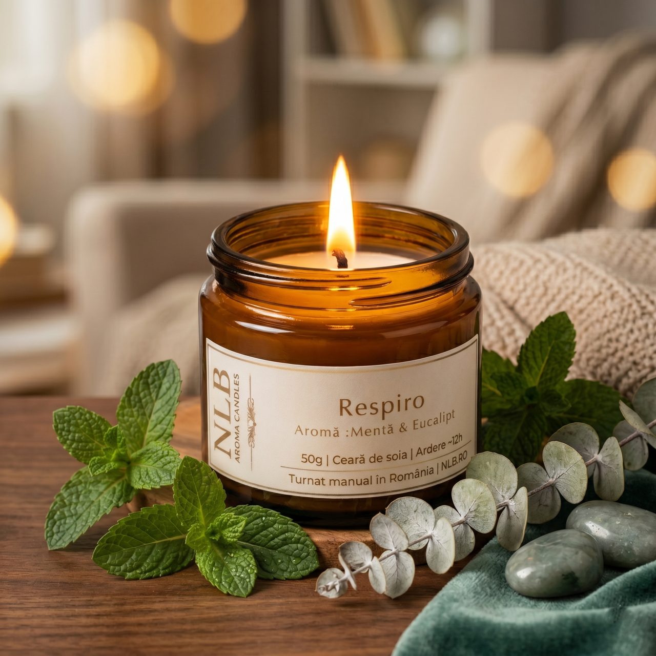 Lumânare Parfumată din Ceară de Soia "Respiro" - Mentă & Eucalipt, 50g [2]