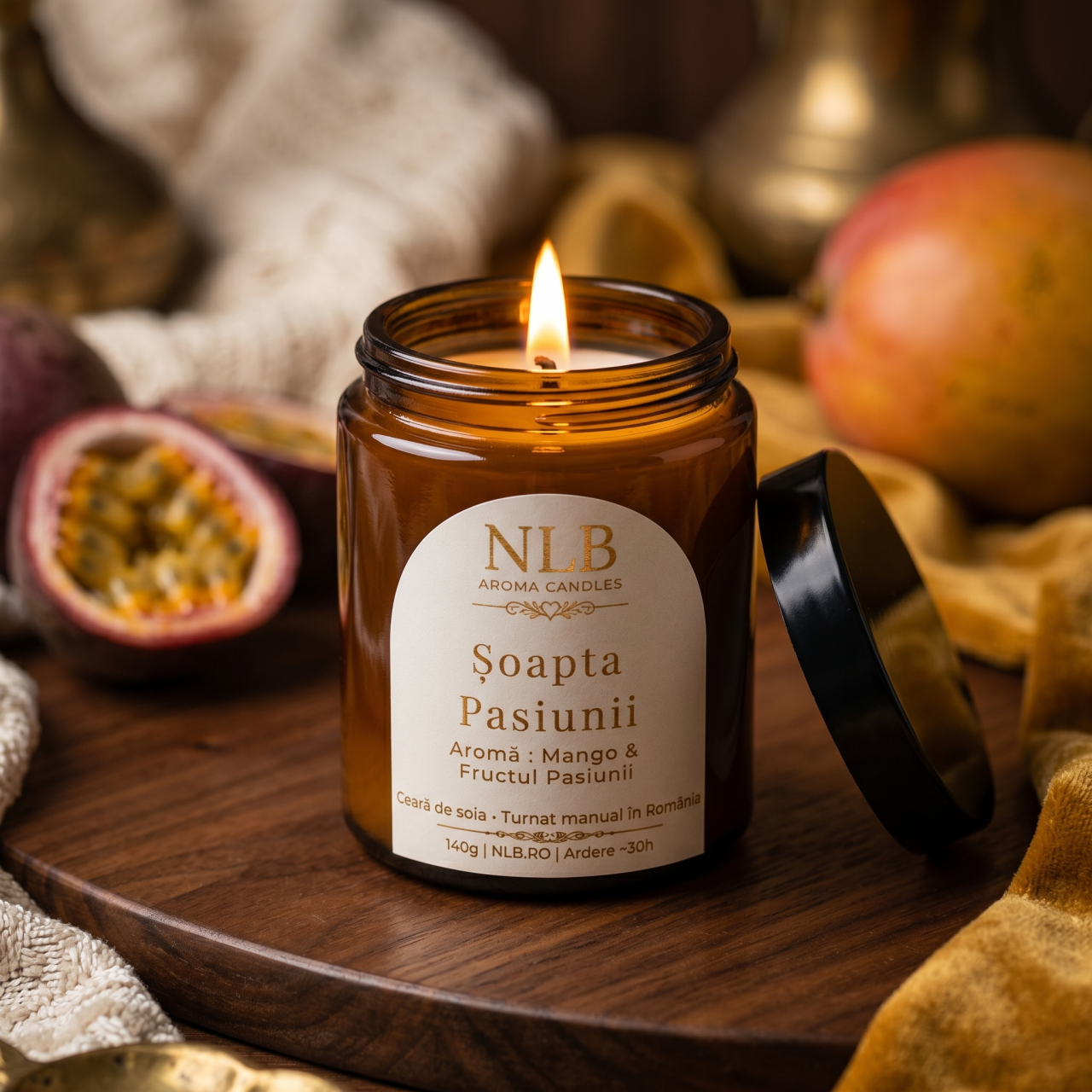 Lumânare Parfumată din Ceară de Soia "Șoapta Pasiunii" - Mango & Fructul Pasiunii, 140g [2]