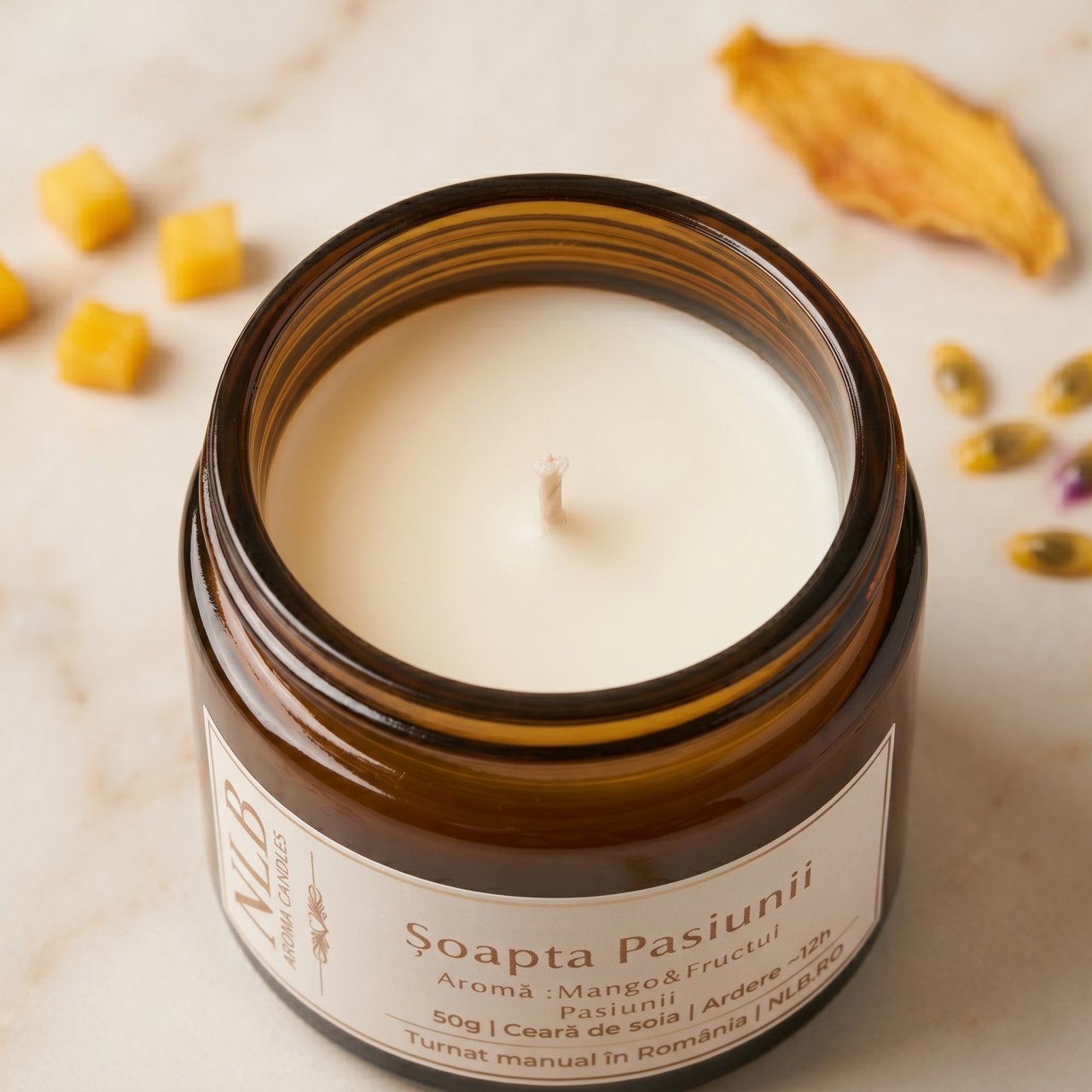 Lumânare Parfumată din Ceară de Soia "Șoapta Pasiunii" - Mango & Fructul Pasiunii, 50g [3]