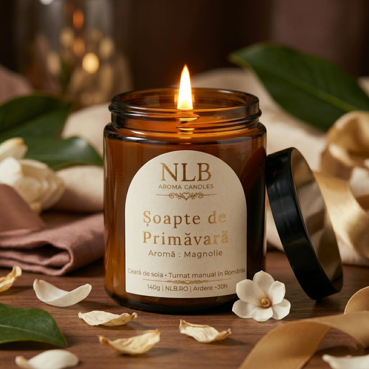 Lumânare Parfumată din Ceară de Soia "Șoapte de Primăvară" - Magnolie, 140g [2]