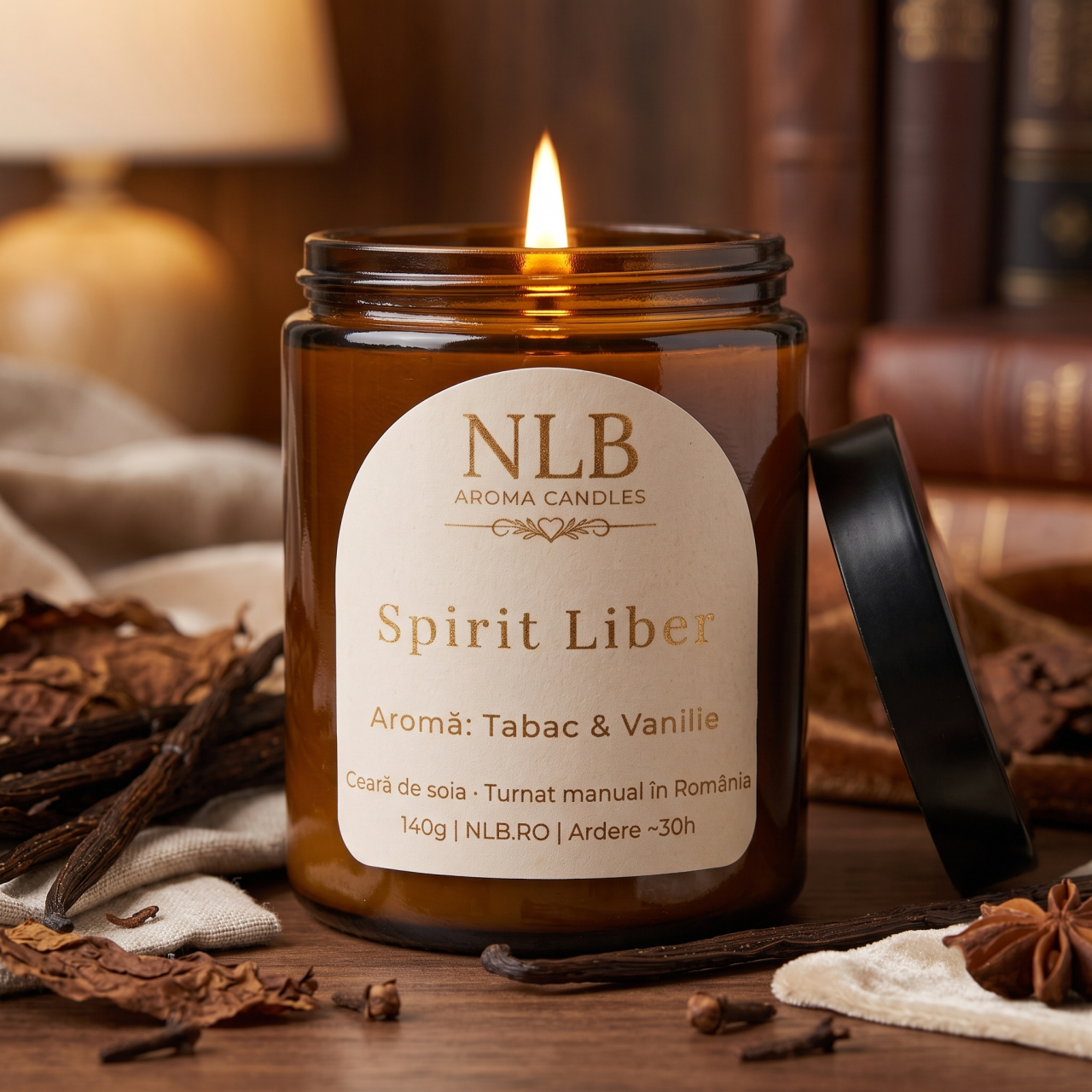 Lumânare Parfumată din Ceară de Soia "Spirit Liber" - Tabac & Vanilie, 140g [2]