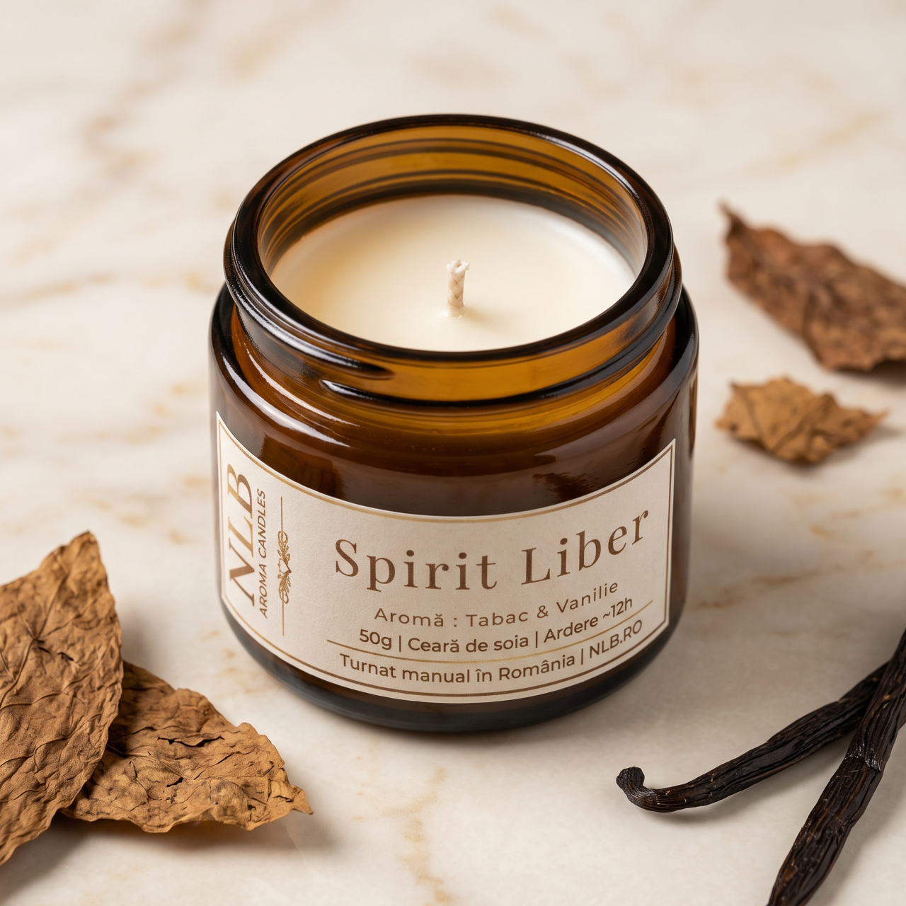 Lumânare Parfumată din Ceară de Soia "Spirit Liber" - Tabac & Vanilie, 50g [2]