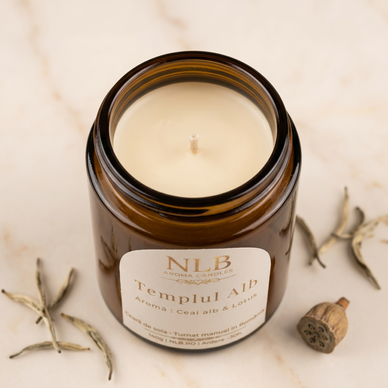 Lumânare Parfumată din Ceară de Soia "Templul Alb" - Ceai Alb & Lotus, 140g [4]