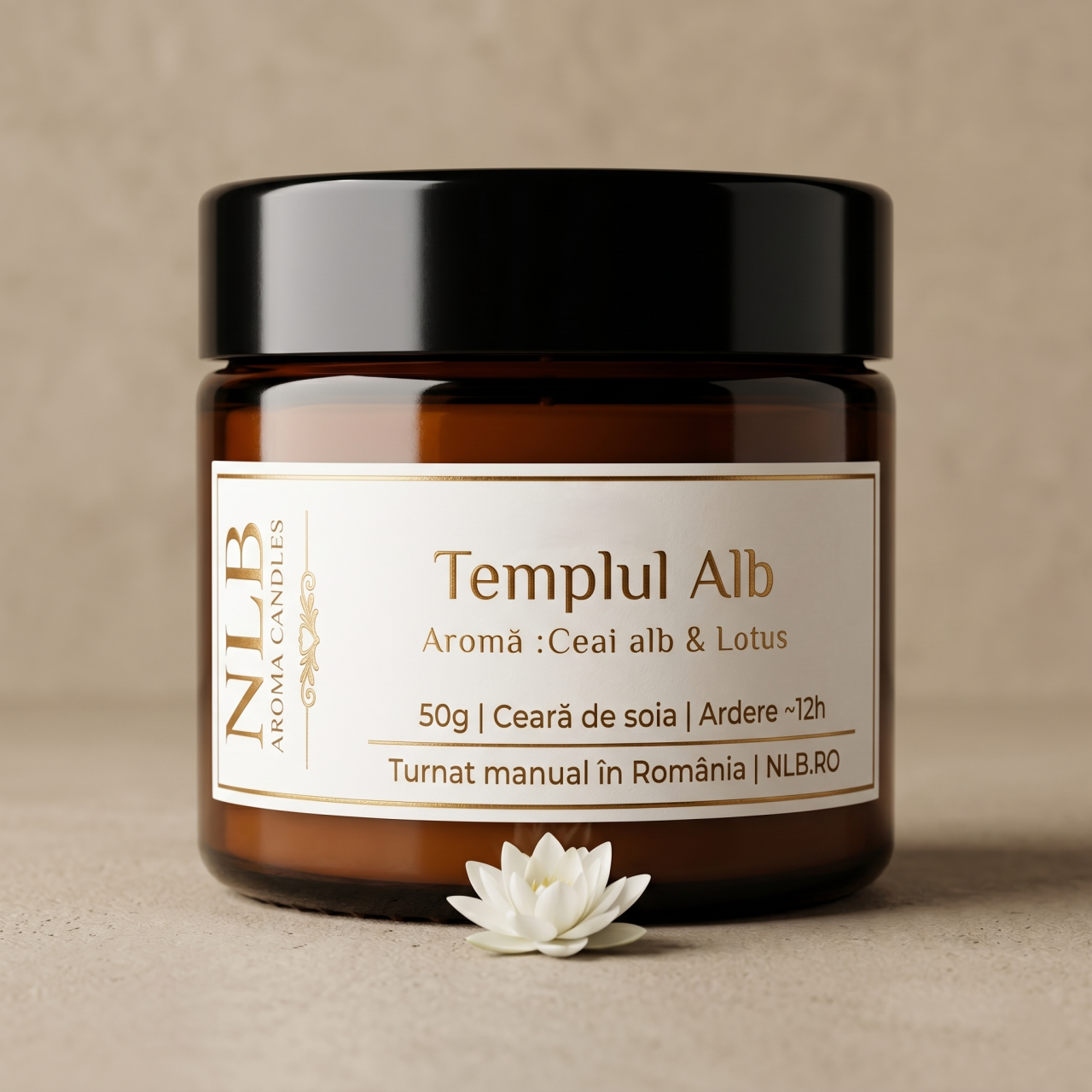 Lumânare Parfumată din Ceară de Soia "Templul Alb" - Ceai alb & Lotus, 50g [3]