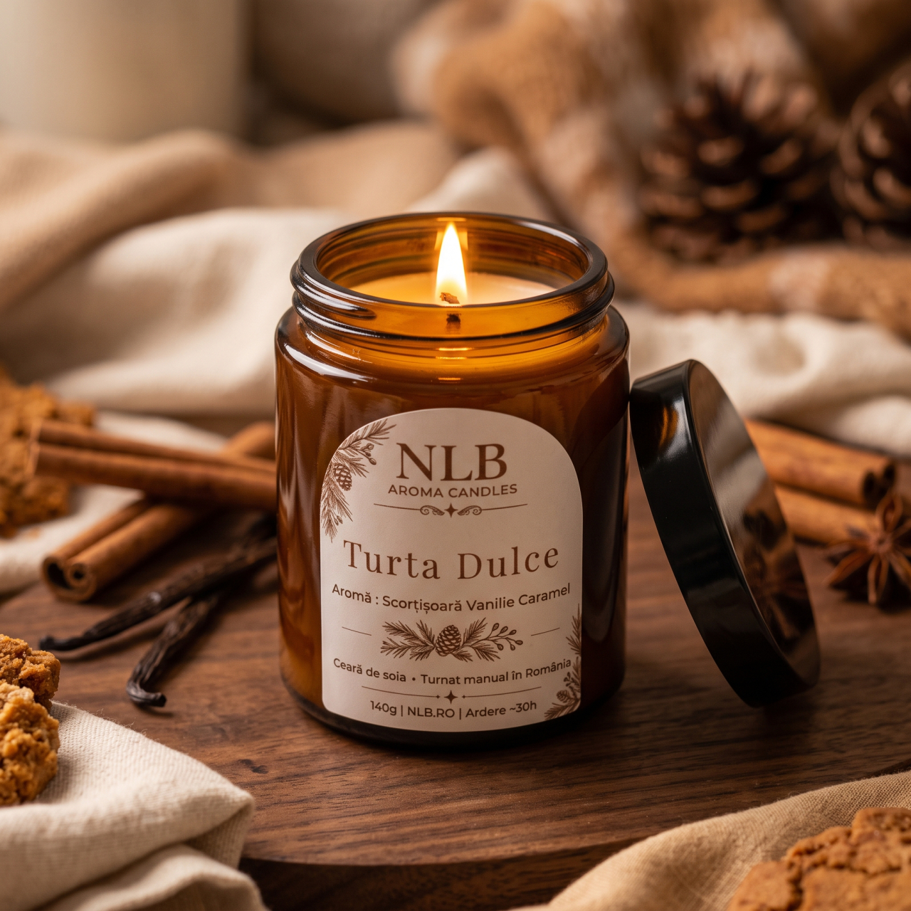 Lumânare Parfumată din Ceară de Soia "Turtă Dulce" - Scorțișoară, Vanilie și Caramel, 140g [4]