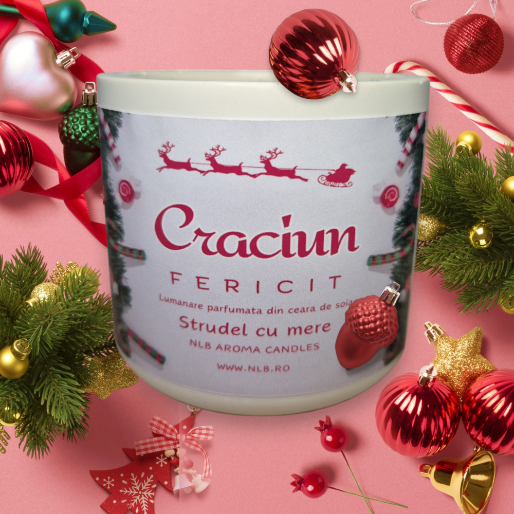 Lumânare parfumată handmade din ceară de soia Ștrudel cu Mere, parfum dulce și reconfortant 130 g [2]