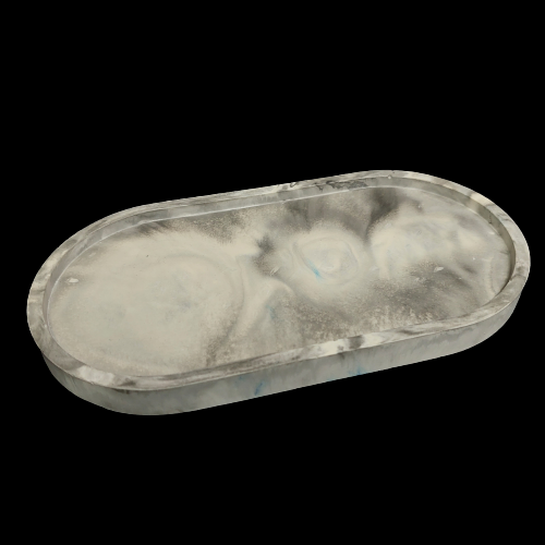 Suport lumanare, ceramic, handmade, oval, 16 cm, alb, negru. [3]