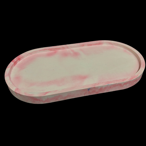 Suport lumanare, ceramic, handmade, oval, 16 cm, alb, rosu [3]