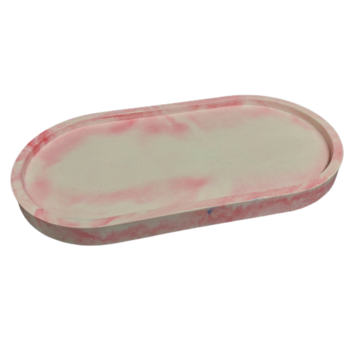 Suport lumanare, ceramic, handmade, oval, 16 cm, alb, rosu [1]