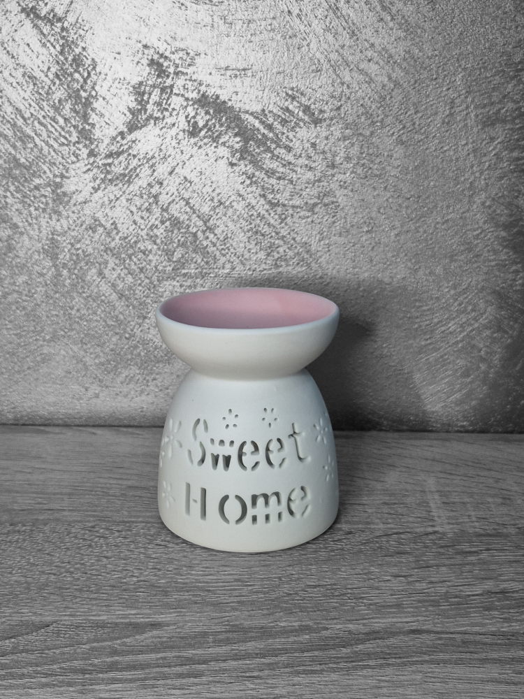 Vas ceramic alb mat pentru aromaterapie cu mesaj "SWEET HOME" - 10 cm [2]
