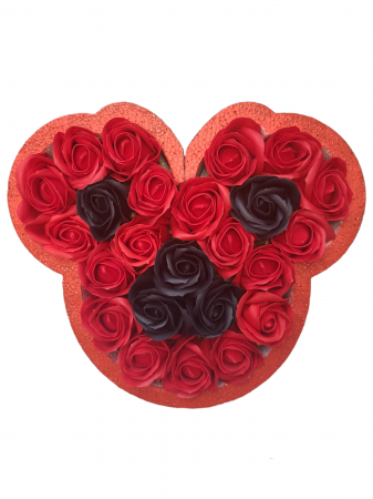Aranjament Floral Minnie Mouse 24 trandafiri sapun rosu si negru [1]