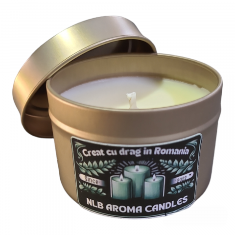 Lumanari Parfumate Handmade - Lumanare parfumata, ceara soia, handmade, Velvet rose Oud, cutie metalica, Rose Gold, 80g