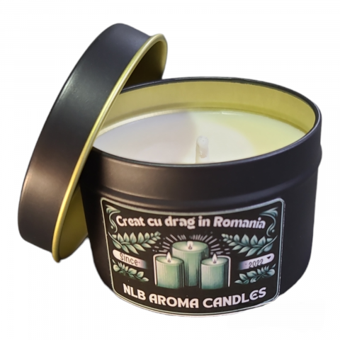 Lumanari Parfumate Handmade - Lumanare parfumata, ceara soia, handmade, Mar verde, cutie metalica, negru, 80g