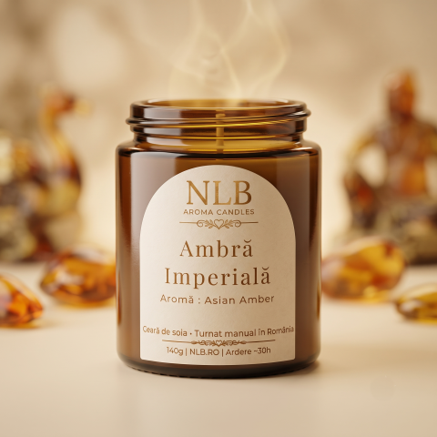 Lumanari Parfumate - Lumânare Parfumată din Ceară de Soia "Ambră Imperială" - Asian Amber, 140g