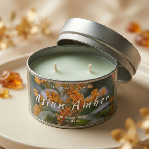 Cadouri pentru Ziua Îndrăgostiților - Lumanare parfumata din ceara de soia, Asian Amber, Handmade, 140g