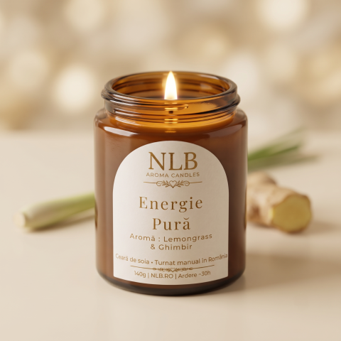 Lumanari Parfumate - Lumânare Parfumată din Ceară de Soia "Energie Pură" - Lemongrass & Ghimbir, 140g