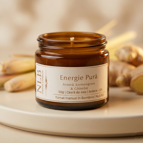 Lumânări din Ceară de Soia - Lumânare Parfumată din Ceară de Soia "Energie Pură" - Lemongrass & Ghimbir, 50g
