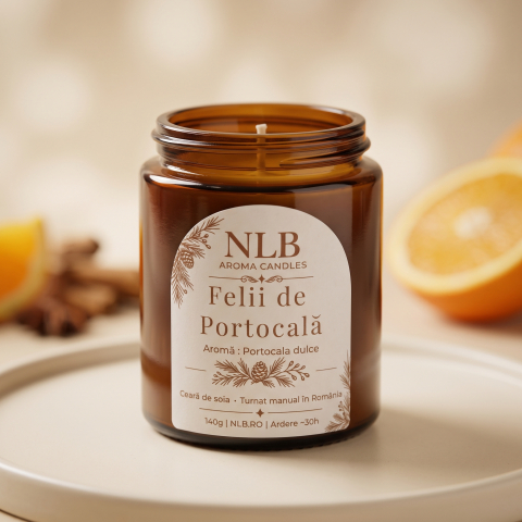 Lumânări din Ceară de Soia - Lumânare Parfumată din Ceară de Soia "Felii de Portocală" - Portocală Dulce, 140g