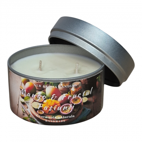 Lumanari Parfumate Handmade - Lumanare parfumata din ceara de soia, Mango si Fructul Pasiunii, Handmade, 140g