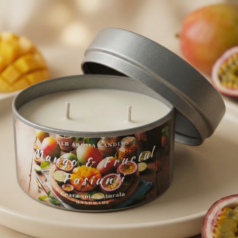 Toate produsele - Lumanare parfumata din ceara de soia, Mango si Fructul Pasiunii, Handmade, 140g