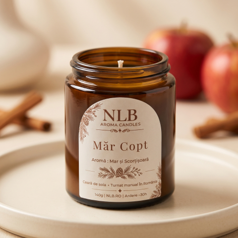 Lumanari Parfumate - Lumânare Parfumată din Ceară de Soia "Măr Copt" - Măr și Scorțișoară, 140g