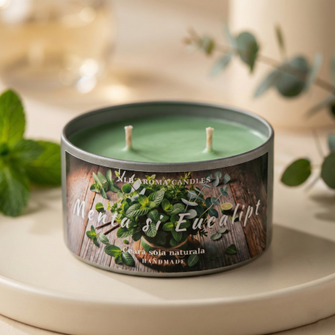 Toate produsele - Lumanare parfumata din ceara de soia, Menta si Eucalipt, Handmade, 140g