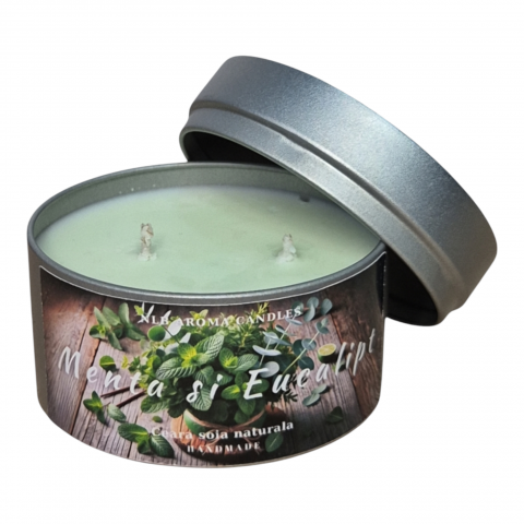 Lumanari Parfumate Handmade - Lumanare parfumata din ceara de soia, Menta si Eucalipt, Handmade, 140g